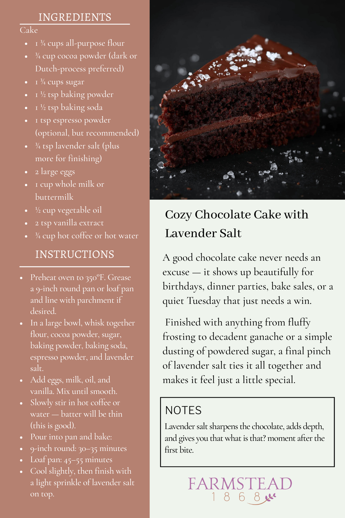 Cozy Chocolate Cate with Lavender Salt